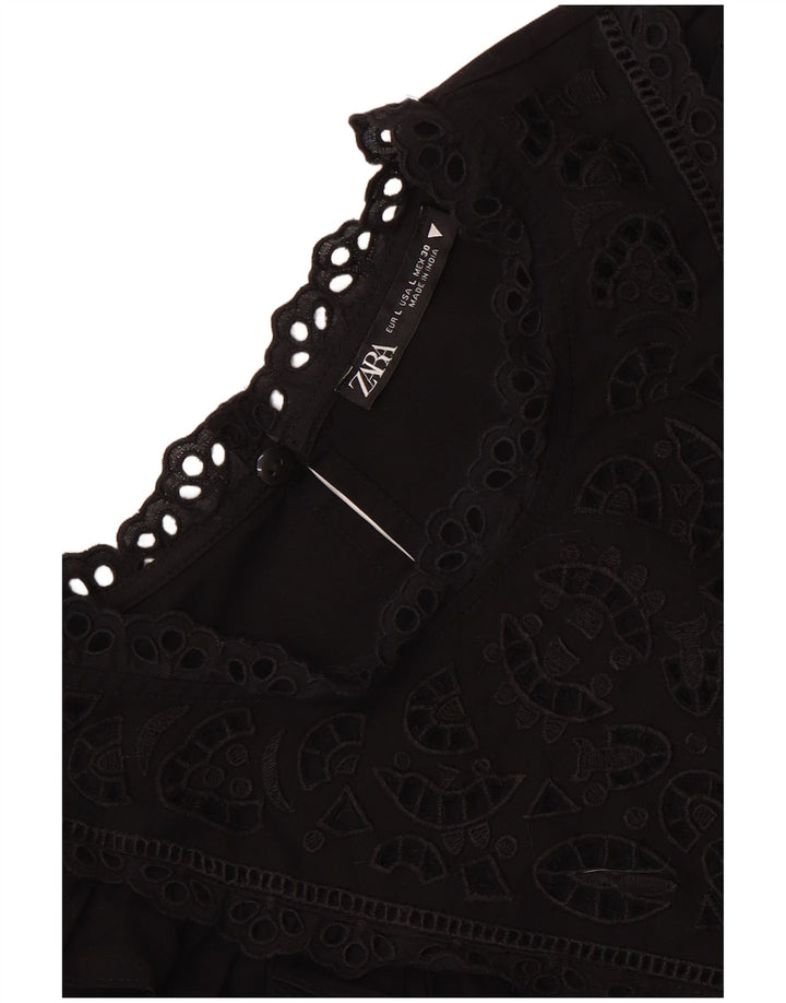 Zara Vestido recto de manga larga para mujer UK 44 Grande Negro