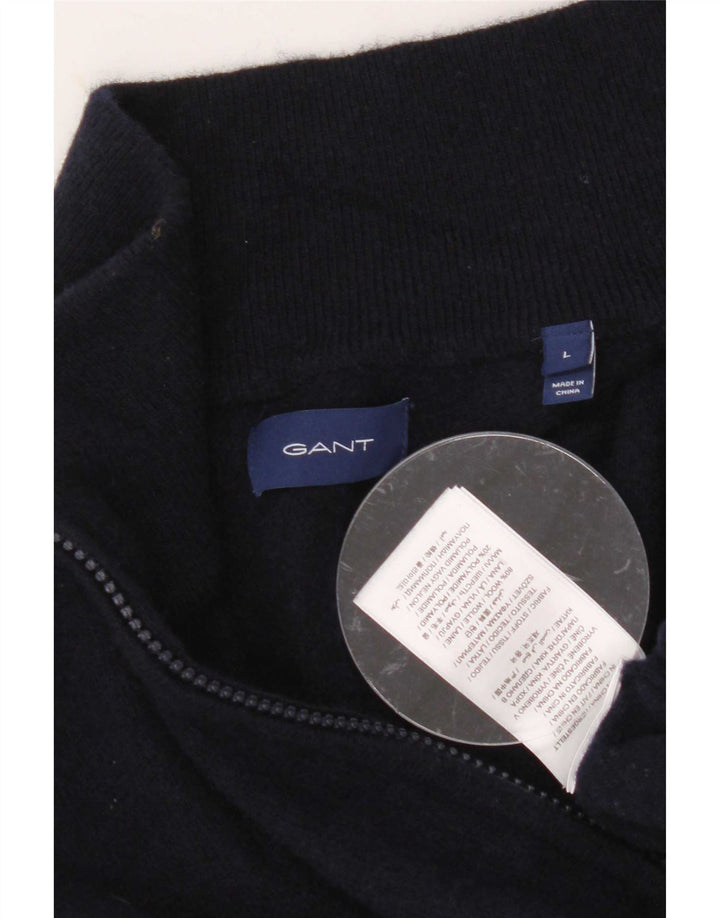 Gant Jersey con cuello y cremallera para hombre, suéter grande de lana azul marino