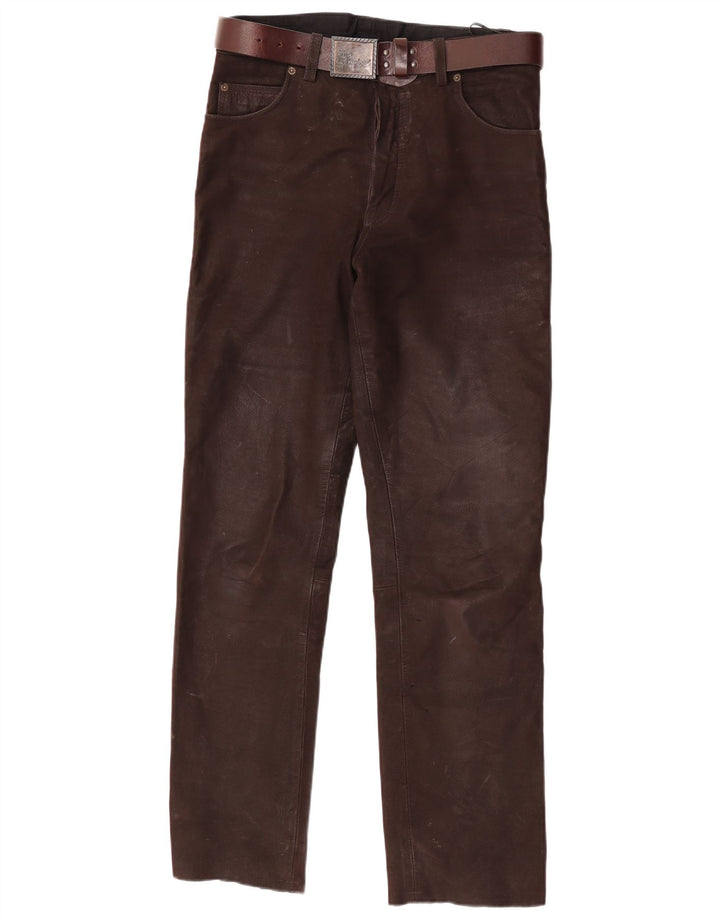 Stockerpoint Pantalones rectos de cuero para hombre W34 L32 Cuero marrón
