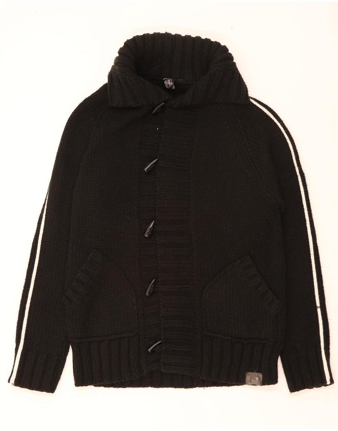 Vintage hombres Cardigan suéter grande negro acrílico