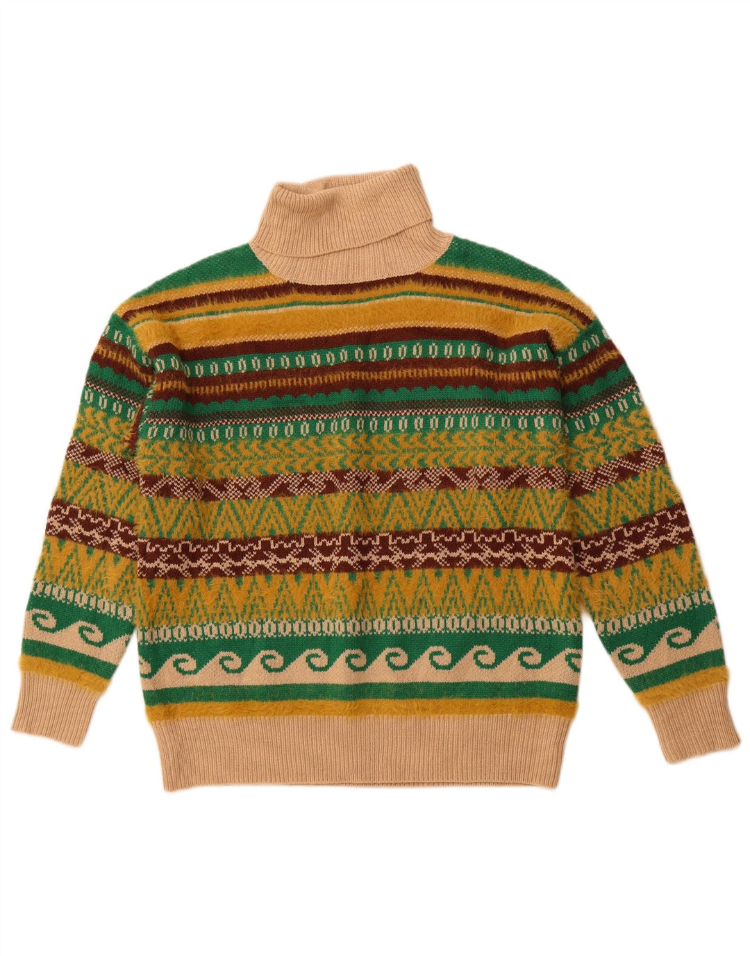 VINTAGE Hombres Roll Neck Jumper Suéter Grande Multicolor Fair Isle