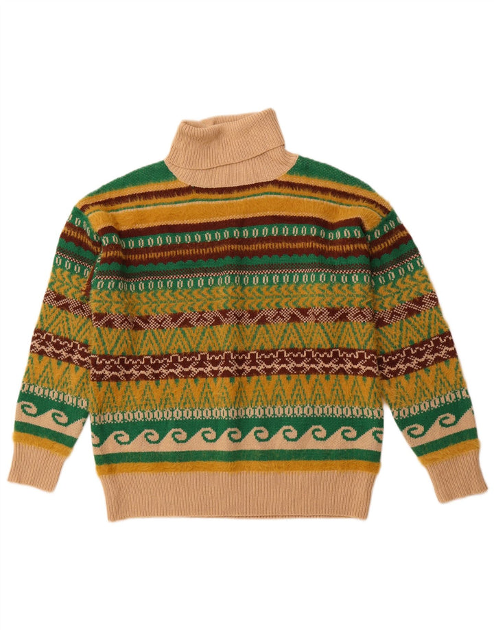 VINTAGE Hombres Roll Neck Jumper Suéter Grande Multicolor Fair Isle