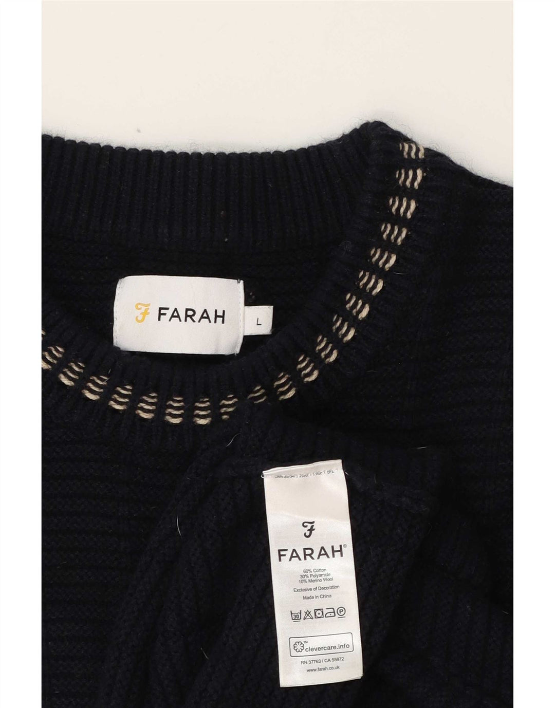 Farah Mens Crew Neck Jumper Sweater Grande Azul Marino Algodón