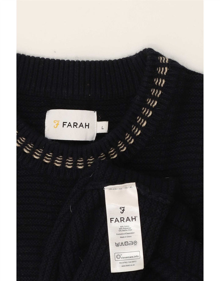 Farah Mens Crew Neck Jumper Sweater Grande Azul Marino Algodón