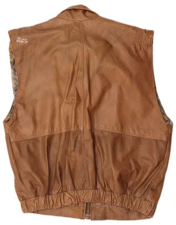 Vintage hombres cuero Gilet Reino Unido 40 marrón grande