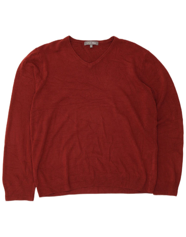 Marks & Spencer Suéter con cuello en V para hombre XL Acrílico burdeos