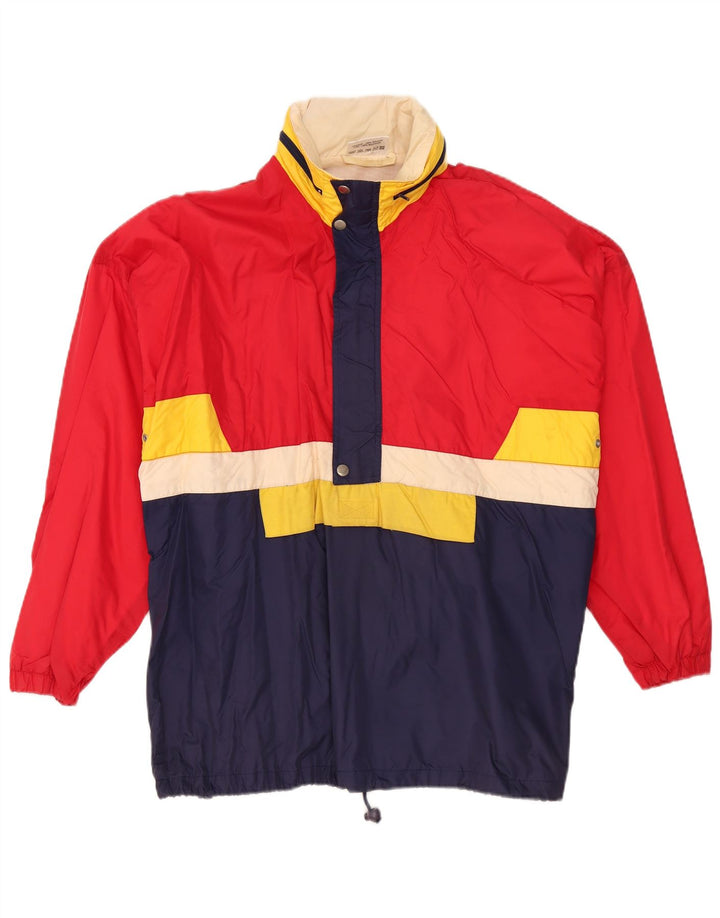 Vintage hombres pullover chaqueta cortavientos UE 48/50 bloque de color rojo medio