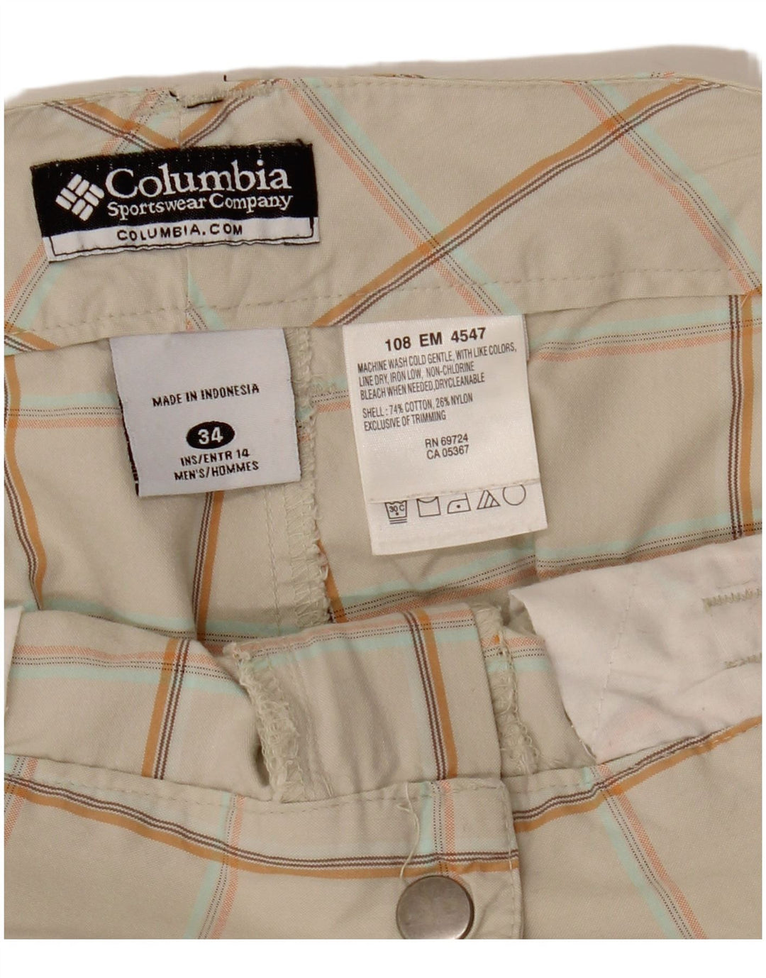 COLUMBIA Pantalones cortos cargo para hombre W34 Algodón a cuadros beige grande