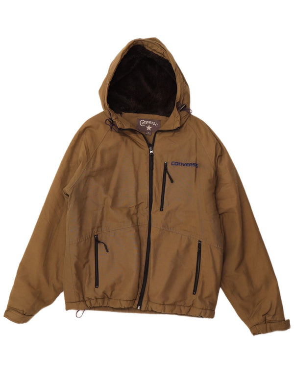 CONVERSE Chaqueta cortavientos con capucha para hombre UK 36 Small Khaki Cotton