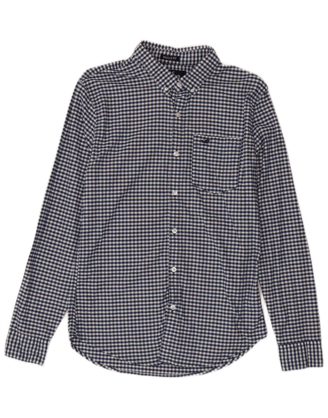 Camisa Hollister Hombre Algodón Vichy Azul Pequeño