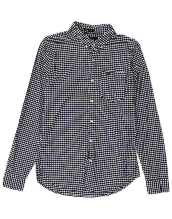 Camisa Hollister Hombre Algodón Vichy Azul Pequeño