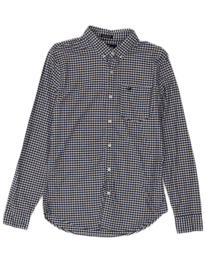 Camisa Hollister Hombre Algodón Vichy Azul Pequeño
