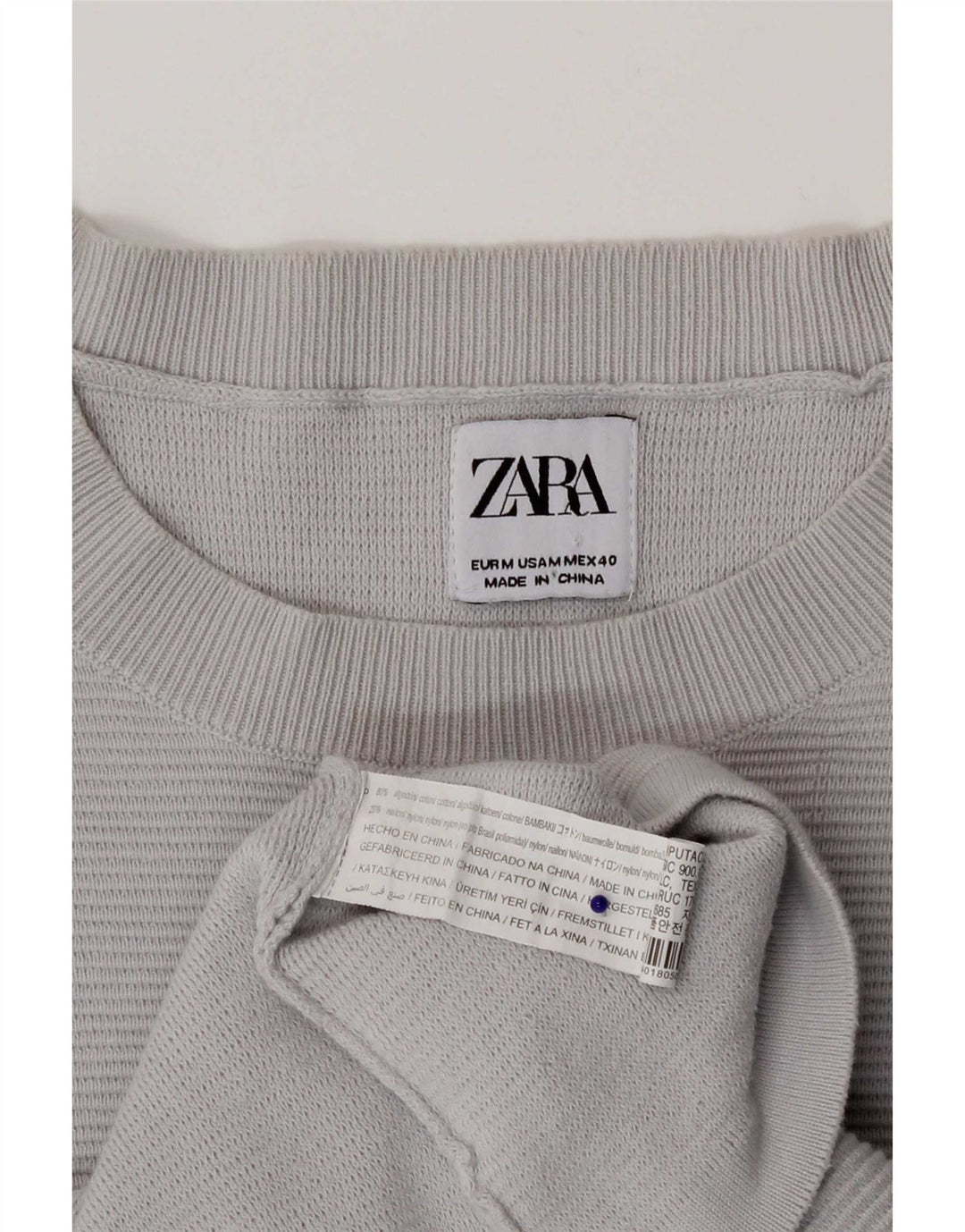 Zara Hombre Jersey Cuello Redondo Jersey Algodón Gris Medio