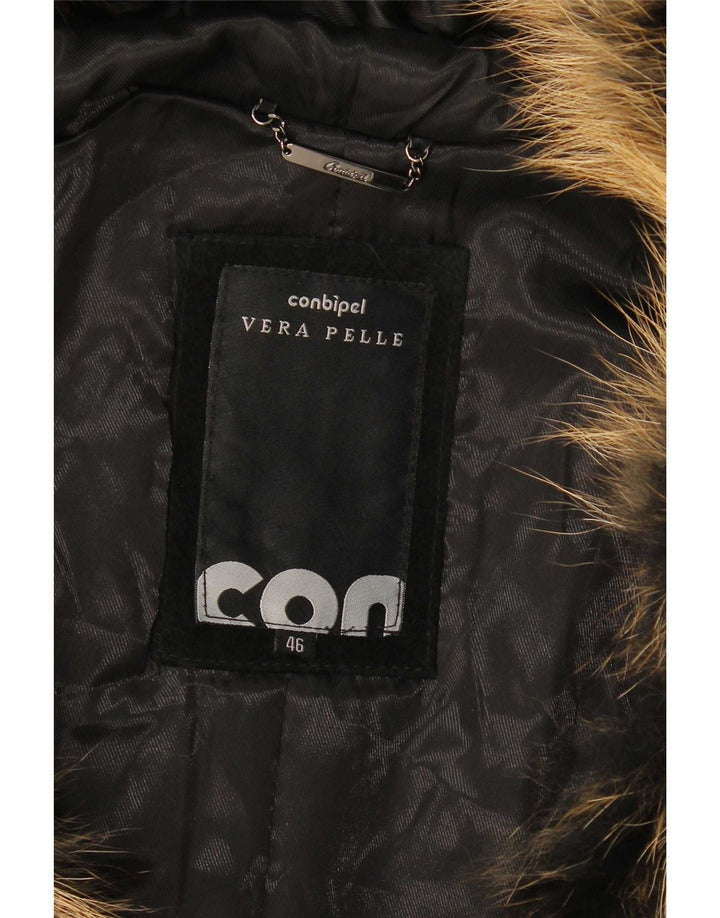 Conbipel Abrigo de gamuza con capucha para mujer IT 46 Cuero negro grande