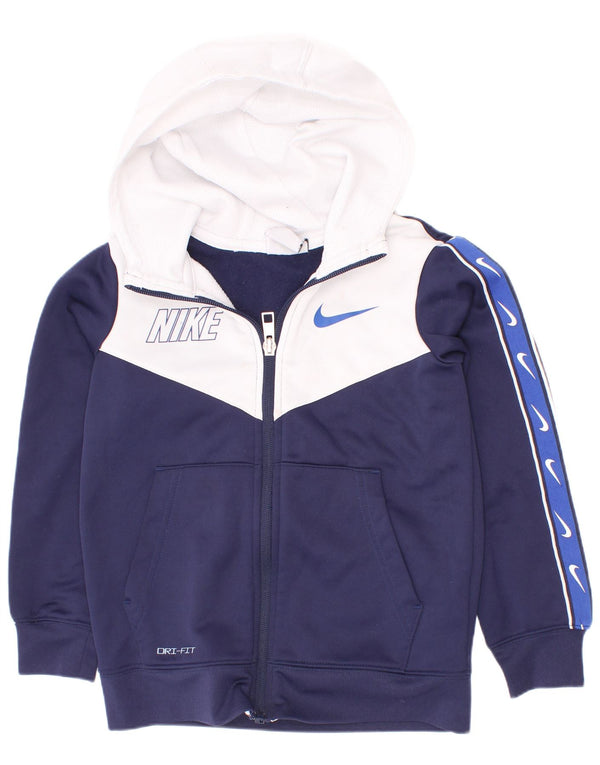 Nike Sudadera con capucha y cremallera Dri Fit para niños de 4 a 5 años, talla pequeña, color azul marino