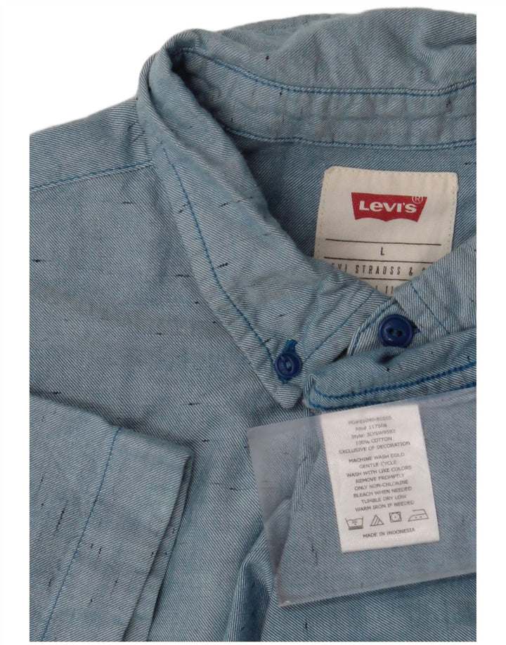 Levi's Camisa de manga corta para hombre de algodón moteado azul grande