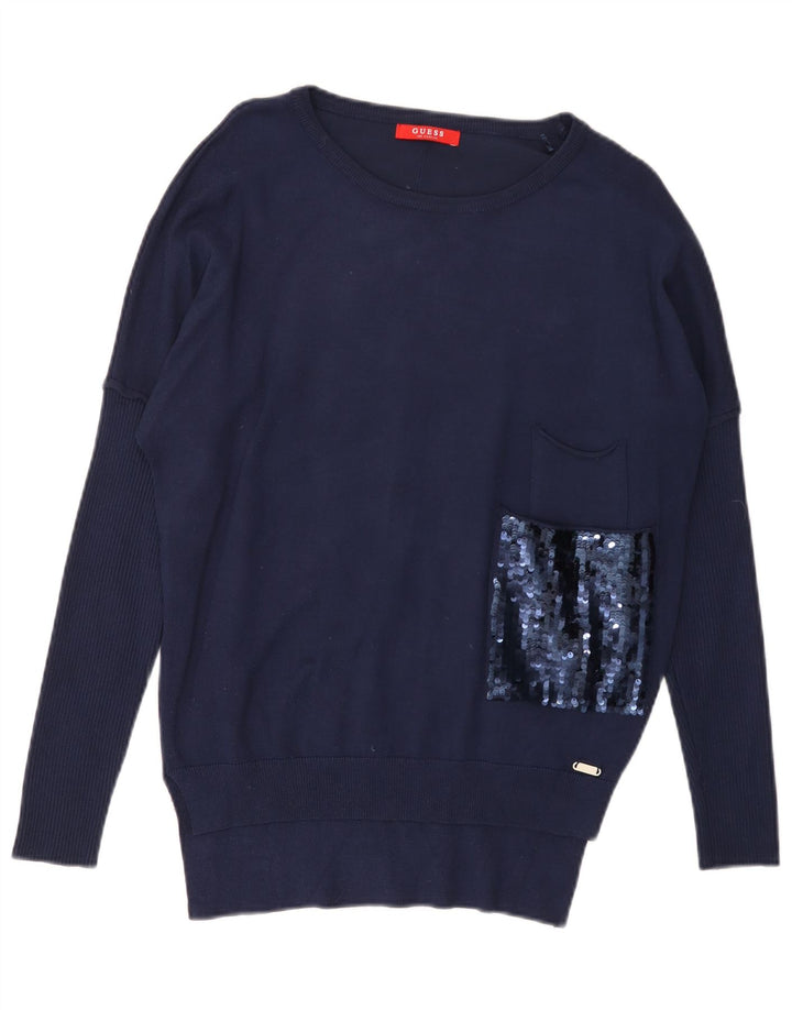 GUESS Suéter extragrande con cuello barco para mujer UK 6 Small Azul marino