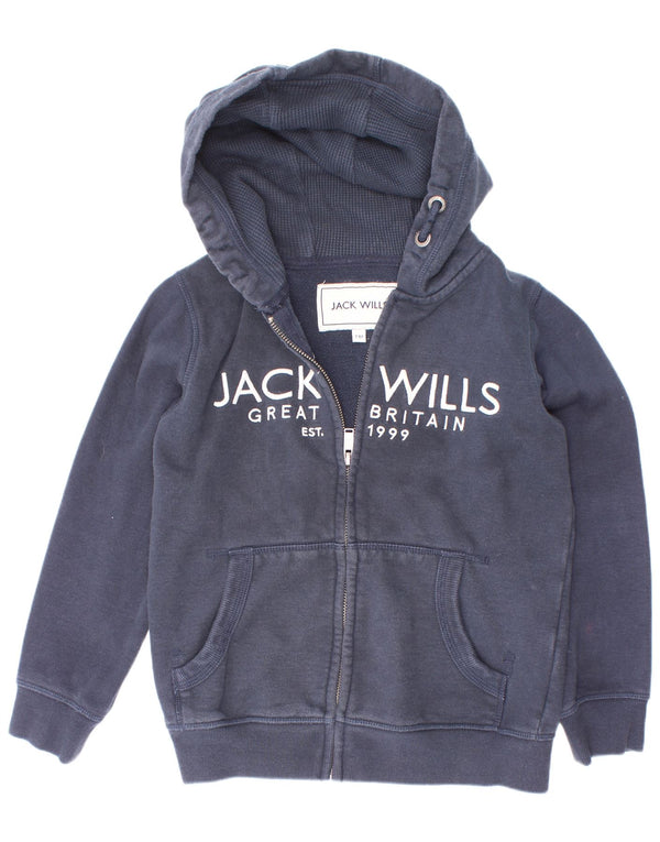 Jack Wills Suéter con capucha y cremallera gráfica para niños 7-8 años Algodón azul marino