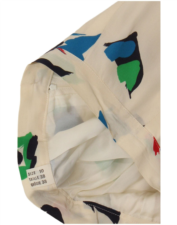 Vintage mujer patrón abstracto falda midi Reino Unido 10 pequeño W28 blanco apagado
