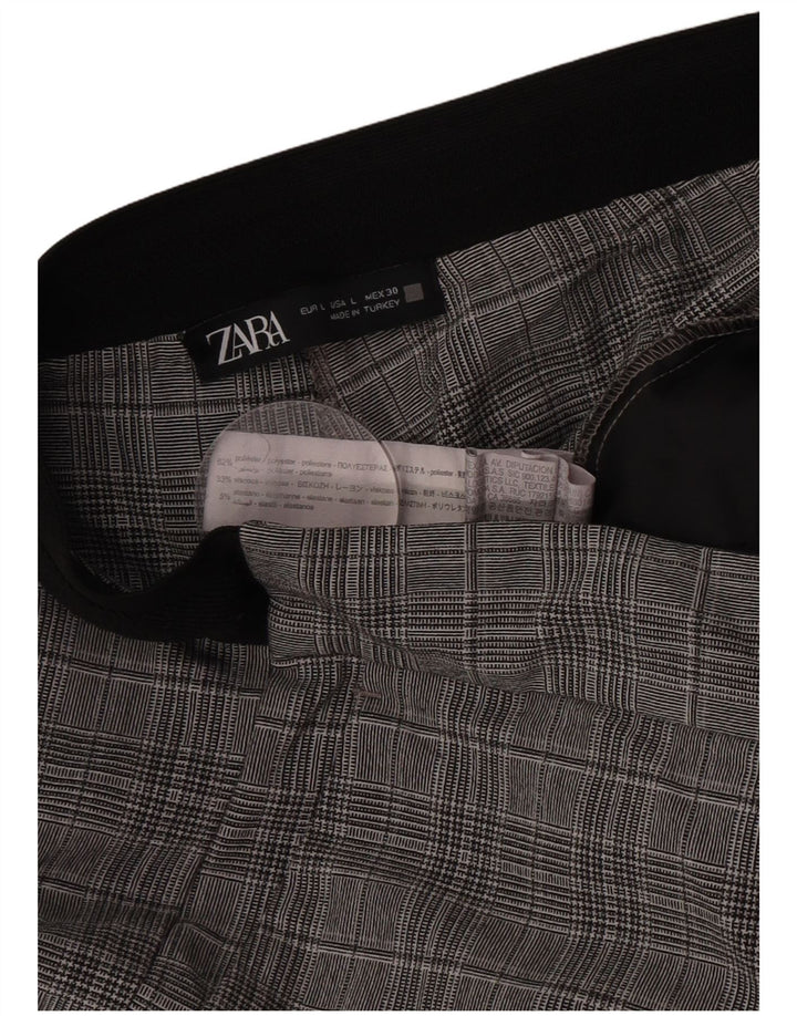 Zara Mujer Pantalón De Traje Recto Grande W32 L28 Poliéster A Cuadros Gris