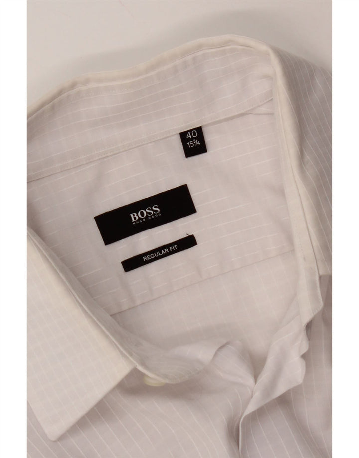 HUGO BOSS Camisa de corte regular para hombre Talla 40 15 3/4 Mediana Vichy blanca