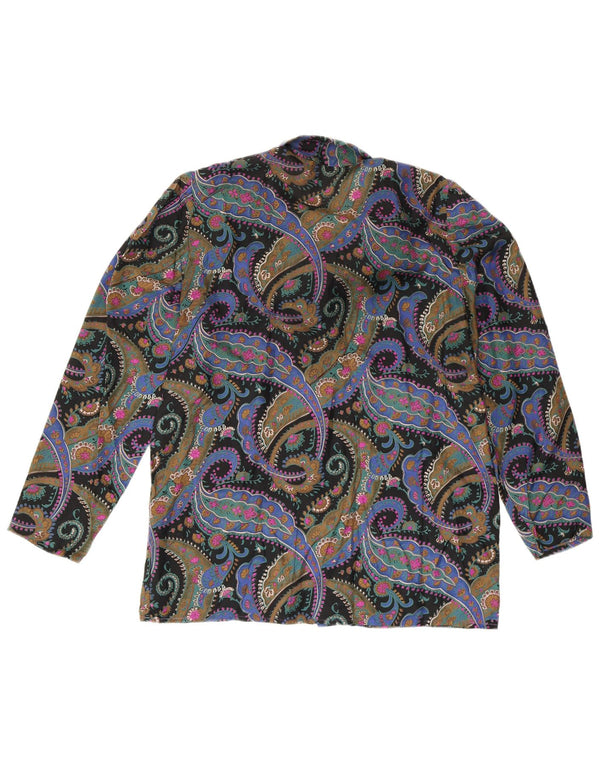Vintage mujer camisa de manga larga Reino Unido 10 pequeño multicolor Paisley Retro