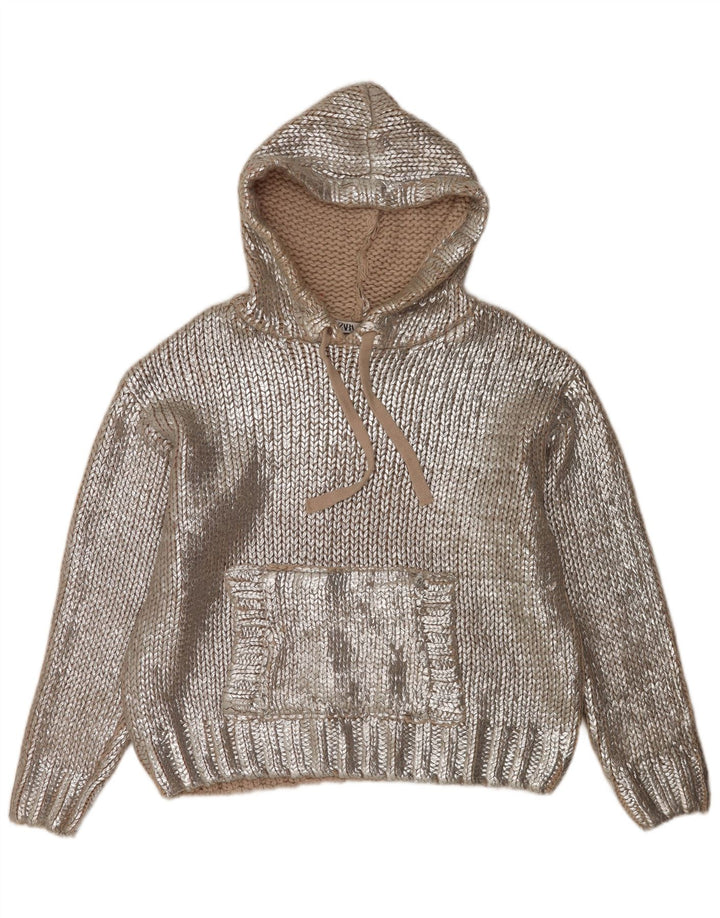 Zara - Jersey extragrande con capucha para mujer, talla 40, acrílico plateado mediano