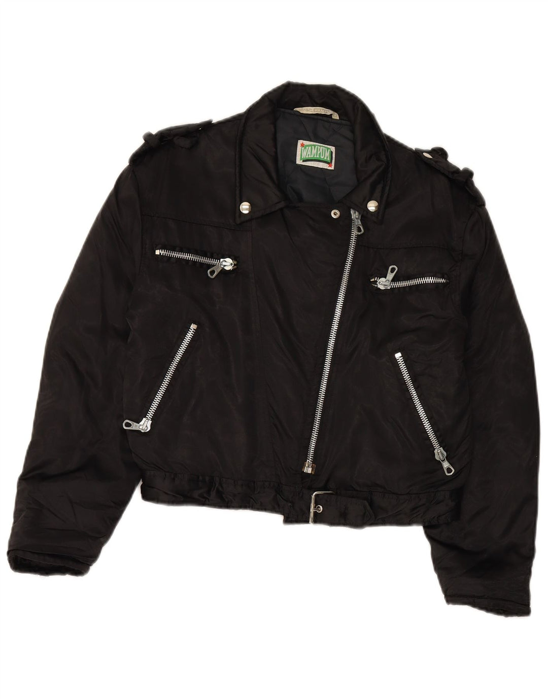 WAMPUM Chaqueta motera extragrande para mujer UK 10 Small Black Nylon