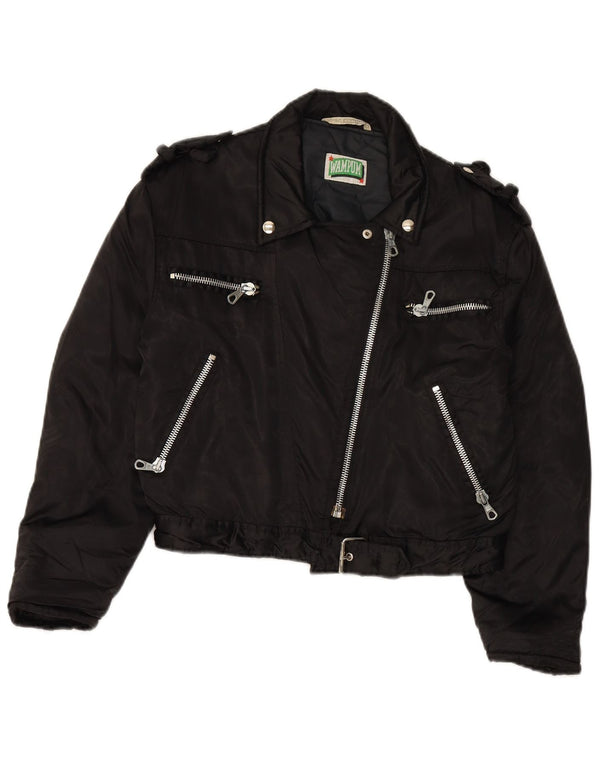 WAMPUM Chaqueta motera extragrande para mujer UK 10 Small Black Nylon