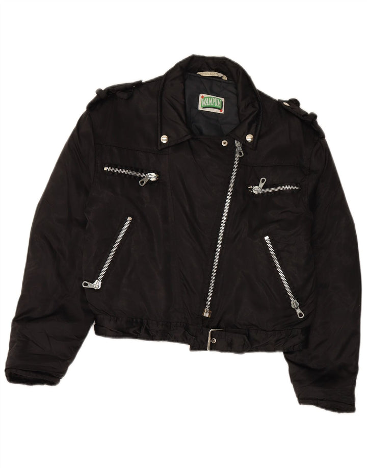 WAMPUM Chaqueta motera extragrande para mujer UK 10 Small Black Nylon