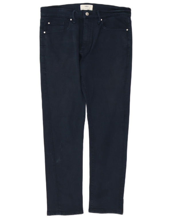 Marks & Spencer Pantalones informales ajustados para hombre W32 L31 Algodón azul marino