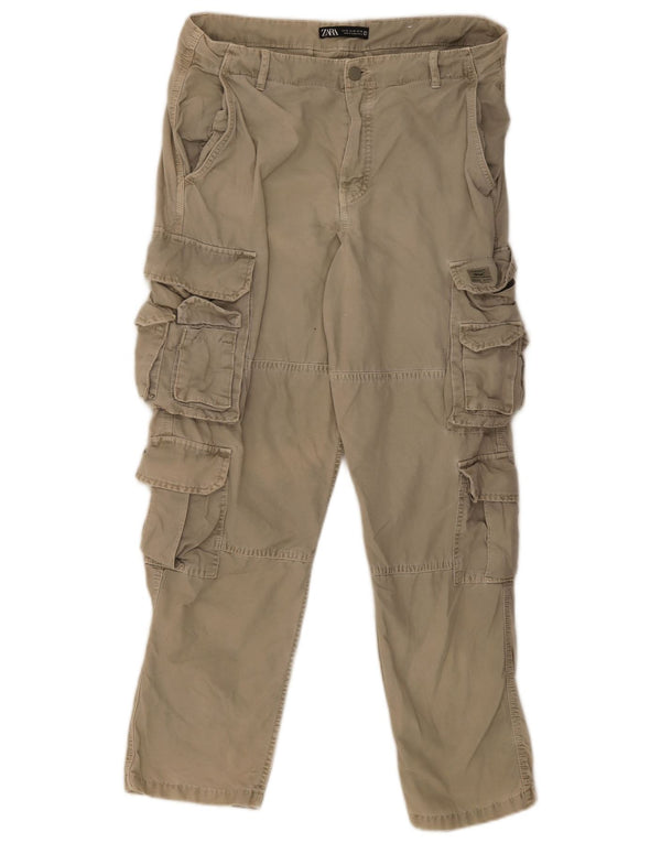 Zara Pantalón cargo recto para hombre EU 42 Large W32 L30 Algodón caqui