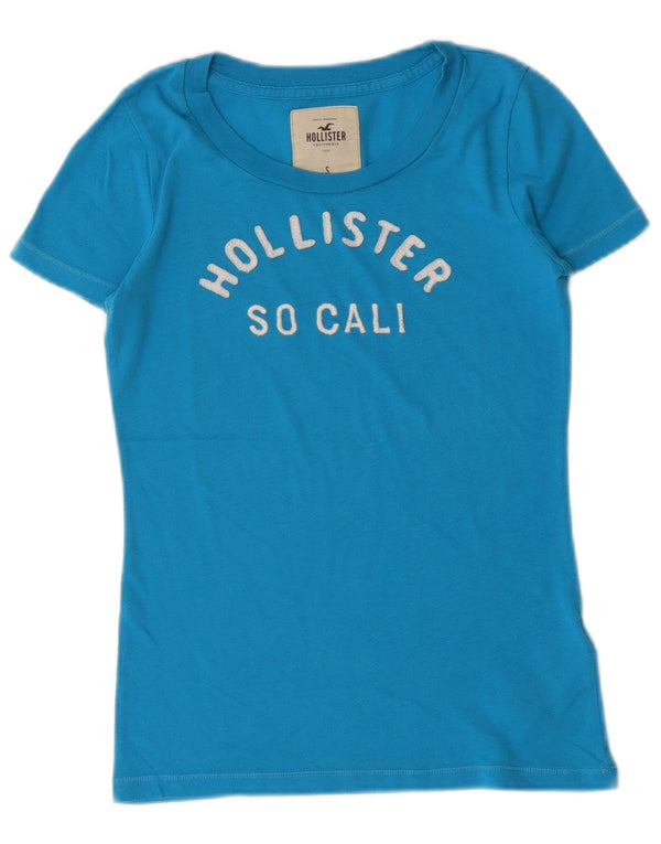 Hollister Mujer Camiseta Gráfica Top UK 8 Small Azul Algodón