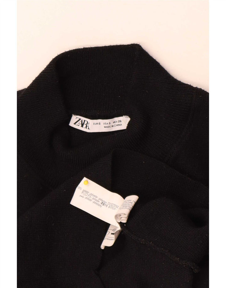 Zara Mujer Crop Blusa Top UK 8 Small Poliéster Negro