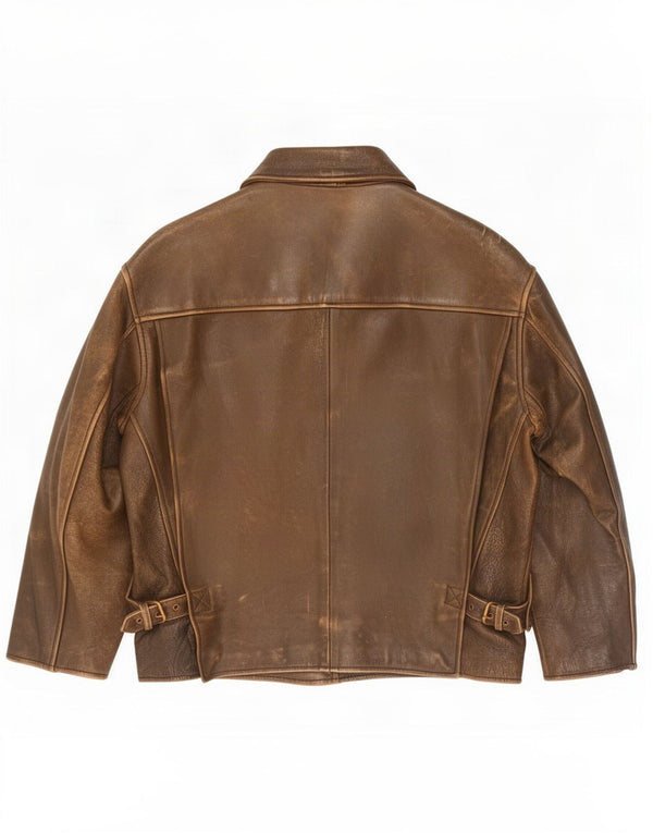 Chaqueta de cuero vintage para hombre Reino Unido 42 XL Marrón