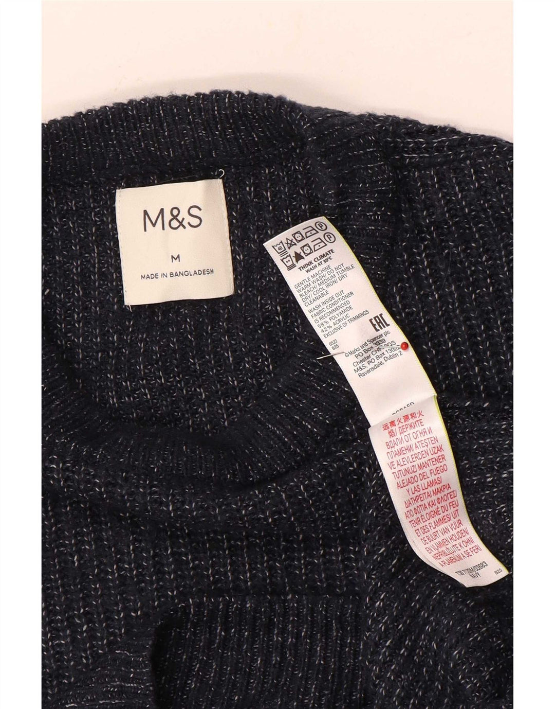Marks & Spencer - Jersey de cuello redondo para hombre, color azul marino mediano, moteado