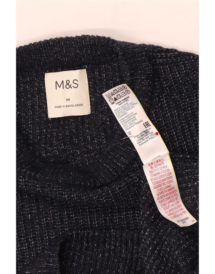 Marks & Spencer - Jersey de cuello redondo para hombre, color azul marino mediano, moteado