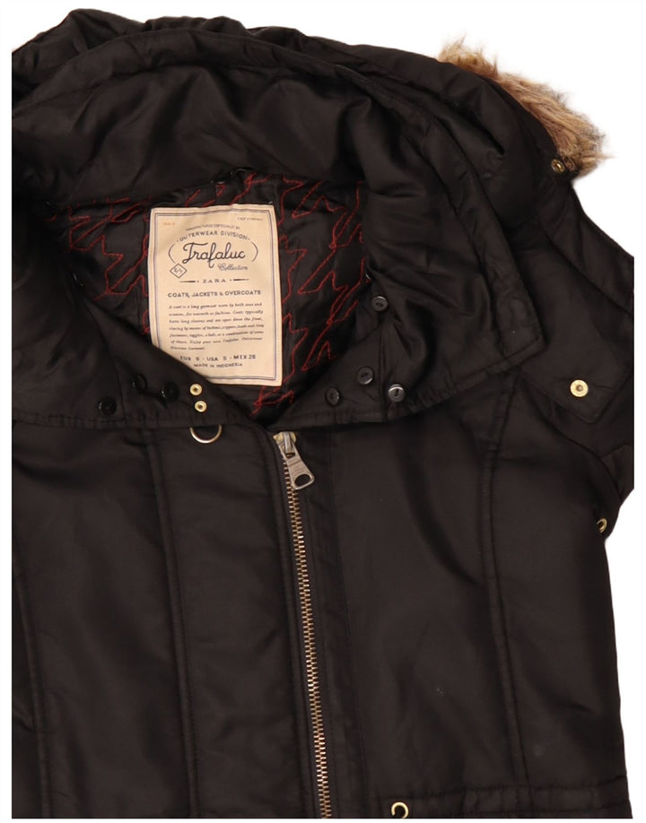 Zara Mujer Trafaluc Chaqueta Cortavientos Con Capucha UK 10 Small Poliéster Negro