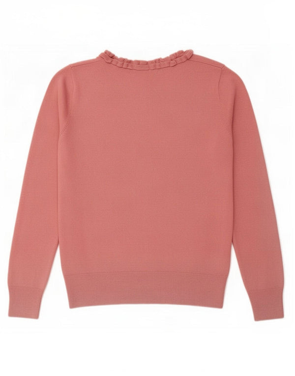 Oasis Suéter tipo jersey con cuello barco y volantes para mujer UK 10 Small Pink Cotton