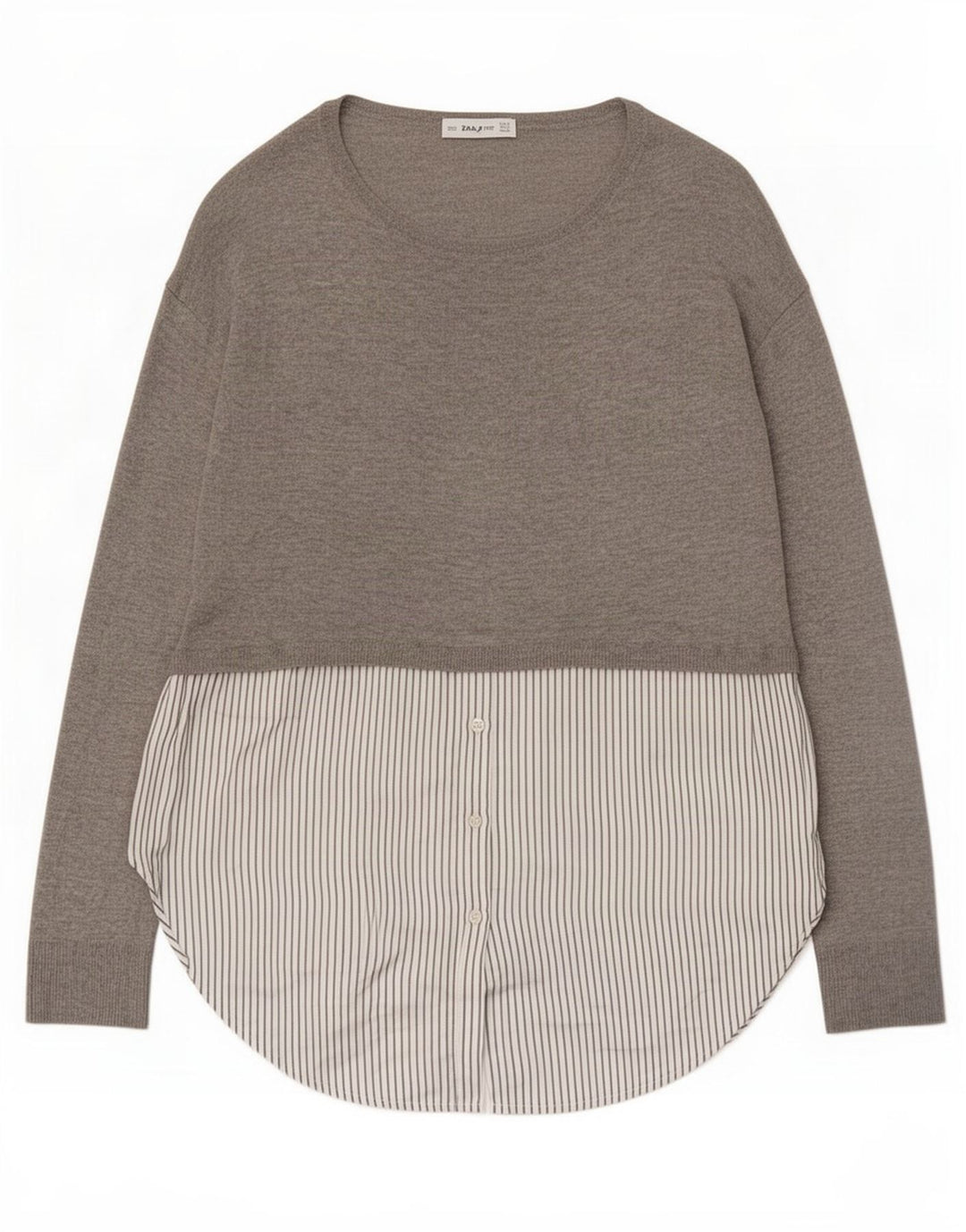Zara Mujer Top Túnica De Manga Larga UK 40 Pequeño Poliéster Color Block Gris