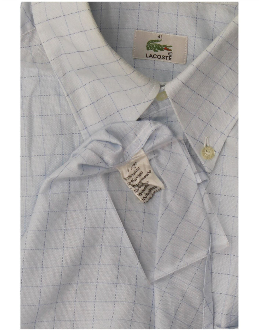 Camisa LACOSTE para hombre talla 41 Algodón a cuadros azul grande