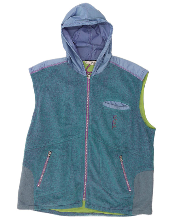 Vintage hombres con capucha polar Gilet Reino Unido 42 XL bloque de color azul