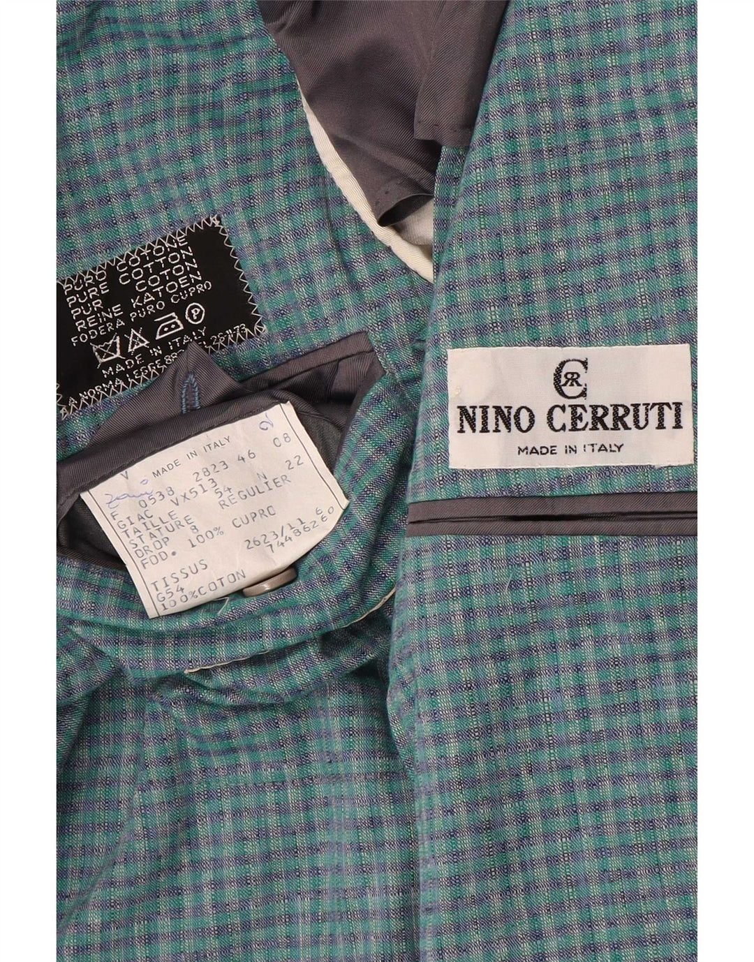 Nino Cerruti Chaqueta tipo blazer de 2 botones para hombre IT 54 2XL Algodón a cuadros azul