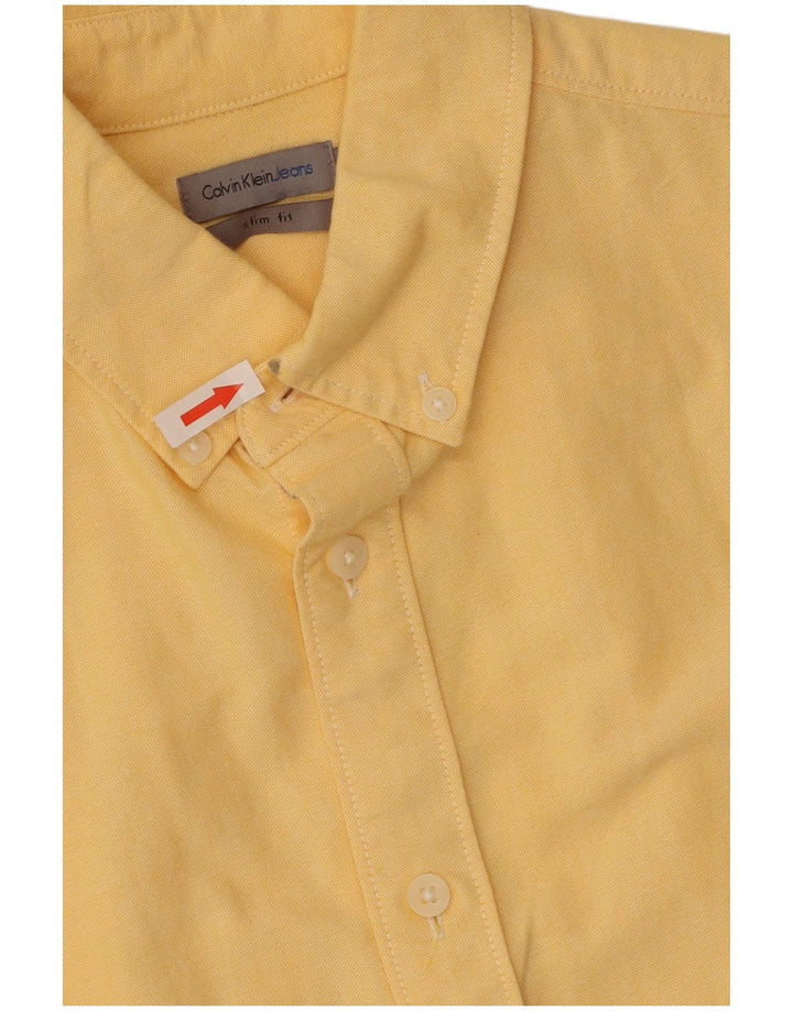 Calvin Klein Jeans Camisa Slim Fit de Manga Corta para Hombre Amarillo Pequeño