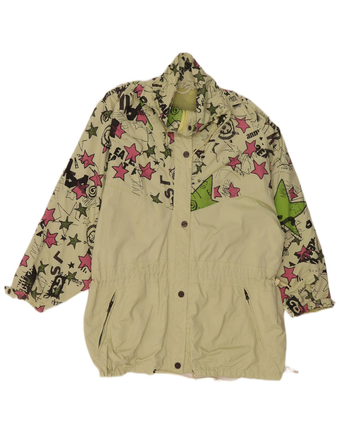 VINTAGE Abrigo cortavientos de gran tamaño para mujer EU 44 XL Verde Geométrico