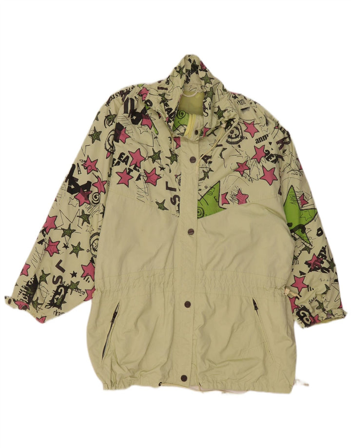 VINTAGE Abrigo cortavientos de gran tamaño para mujer EU 44 XL Verde Geométrico