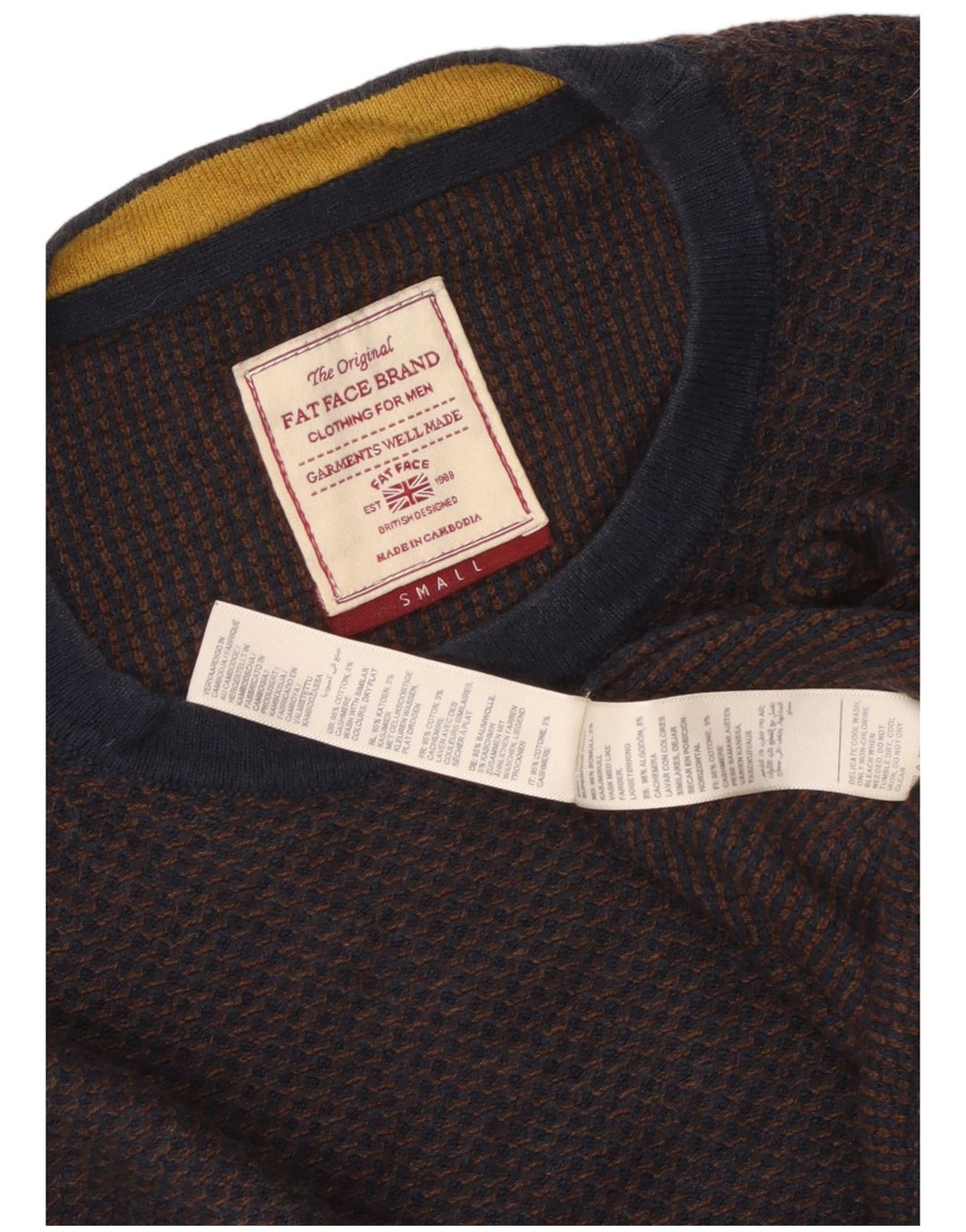 Jersey de cuello redondo para hombre Fat Face Small Azul marino Algodón