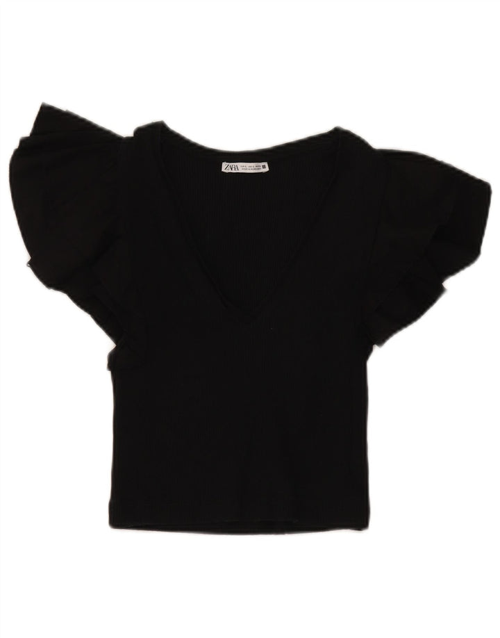 Zara Mujer Blusa Corta Top UK 44 Grande Negro