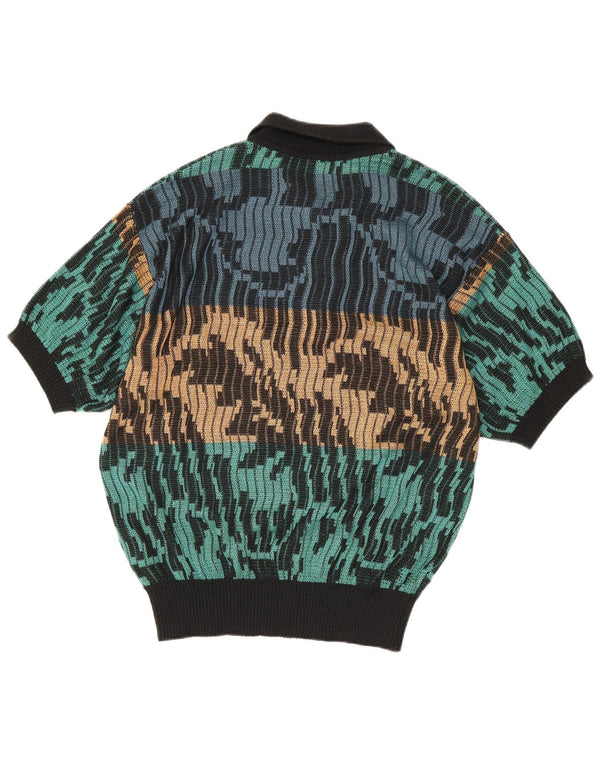 Vintage hombres patrón abstracto polo cuello jersey suéter IT 48 medio multico