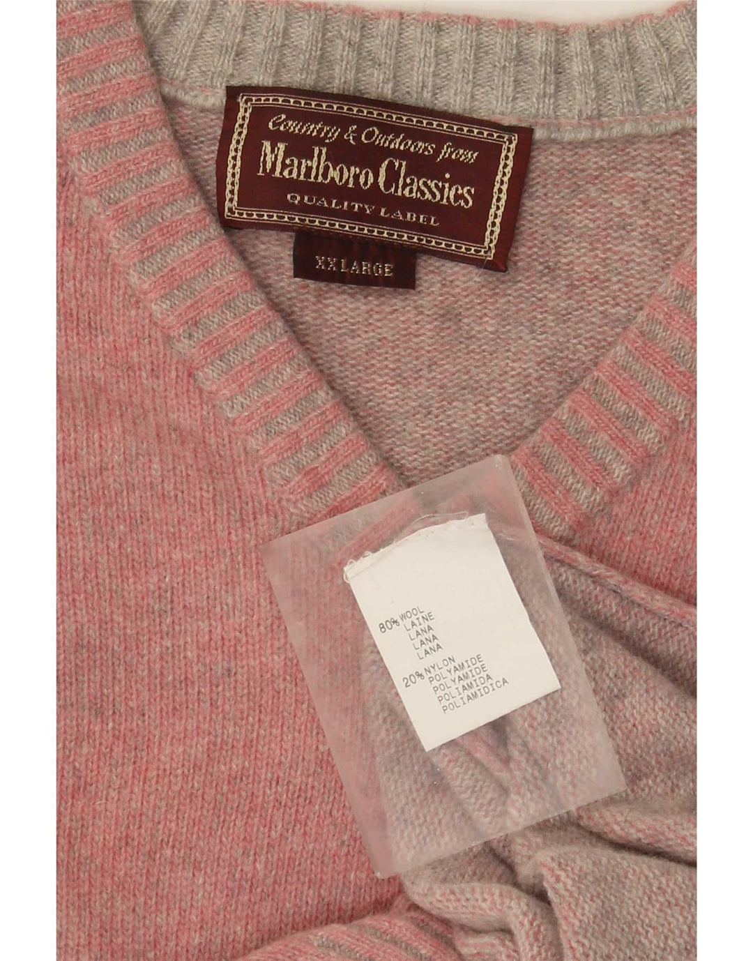 Marlboro Classics - Jersey con cuello en V para hombre, talla 2XL, lana rosa
